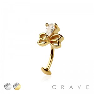 TEARDROP RIBBON CZ TOP 316L SURGICAL STEEL THREADLESS FLOATING BELLY BUTTON RING